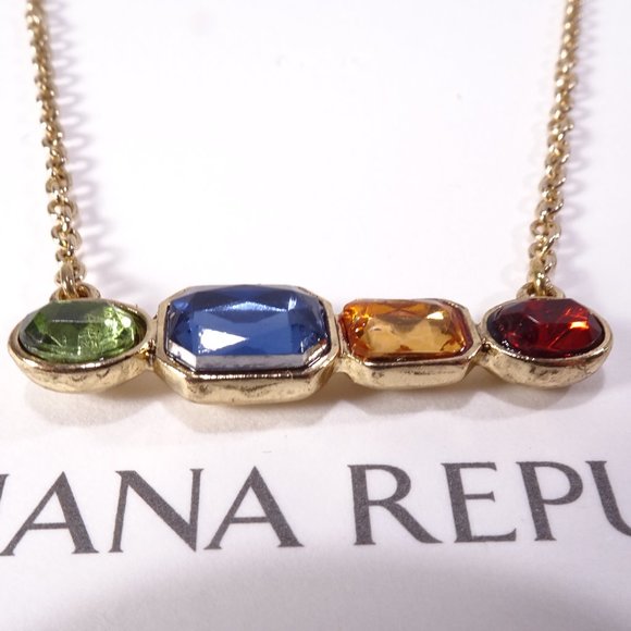 Banana Republic Multi Color Gemstone Bar Necklace NWT 38 - Picture 3 of 7